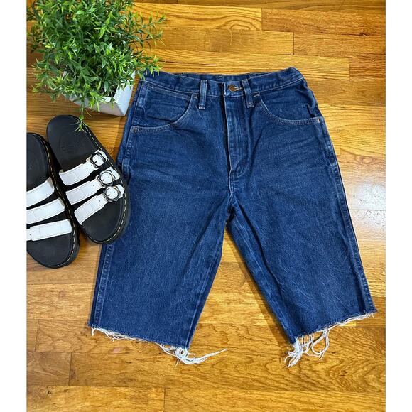 Wrangler Upcycled Cut Off Bermuda Long Cotton Frayed Jean Denim Shorts Size 30 - Picture 1 of 10